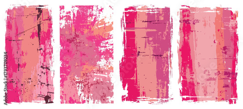 Abstract pink grunge texture panels with rough distressed brush strokes and layered color effects