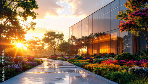 Modern Building at Sunset