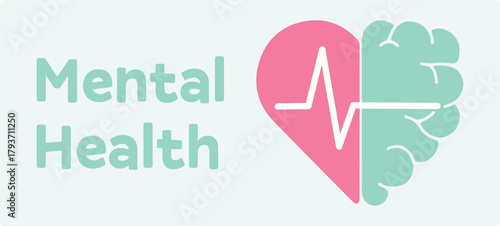 Wellbeing, mind, wellness, mental health, heart, health, medicine, brain, doctor. World Mental Health Day, heartbeat, treatment, cure, emotion, psychologist, love. Hospital, therapy, icon, vector