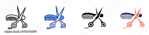 Barber Scissors icon set multiple style collection