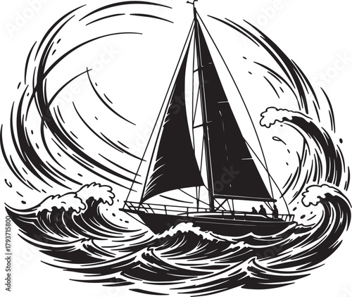 Sailboat Battling Stormy Seas
