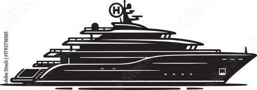 Sleek Black Yacht Silhouette with "H" Logo
