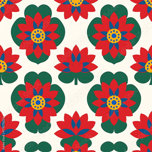 Vibrant Folk Art Floral Seamless Pattern.