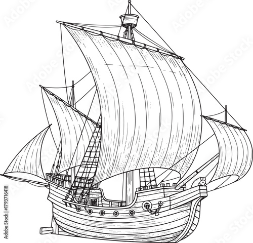 Vintage Sailing Ship with Full Sails