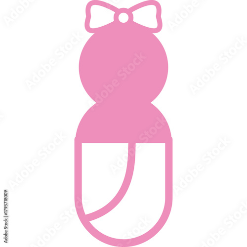 Pink Vector Illustration Of A Baby Bottle With A Bow On Top Against A White Background
