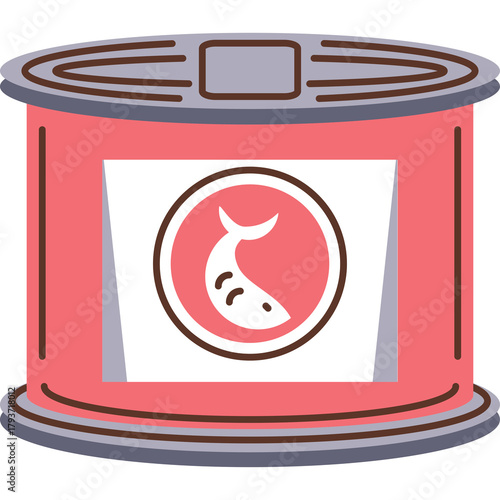 Pink Tin Can with a Circular Label Featuring a White Fish Silhouette on a Transparent Background