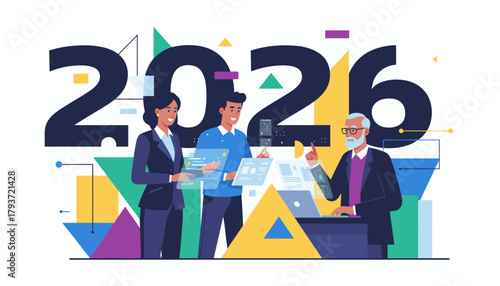 Business team analyzing data for 2026 strategy Future planning and digital innovation