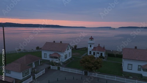 Sunset Drone Flight Around McAltiva Lighthouse, Washington, USA