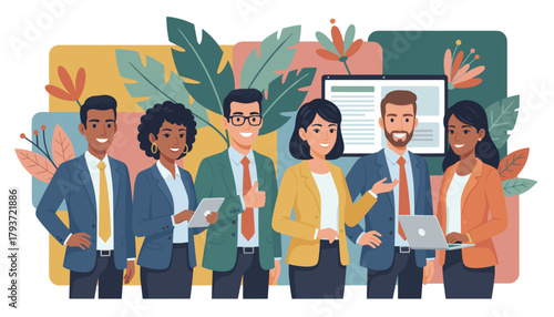 Confident diverse business people smiling in office Professional success and teamwork illustration