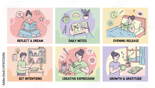 Daily journaling concepts selfcare reflection productivity planning and creativity