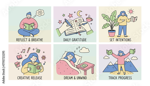 Daily wellness routines reflection gratitude journaling setting intentions creativity and progress