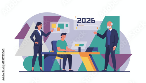 Business team planning 2026 strategy collaborating on digital goals and project management