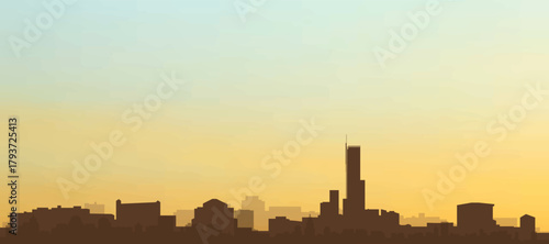 Panoramic poster of the city skyline with misty background buildings, hills sunrise, sunset and clouds of BOSTON, UNITED STATES