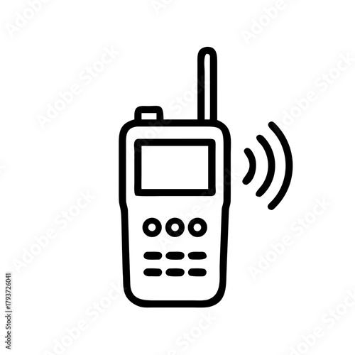 Detailed Line Art Icon of a Two-Way Radio Communicating a Signal