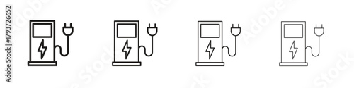 Charging station icon design elements. Outline icon with editable stroke. Vector