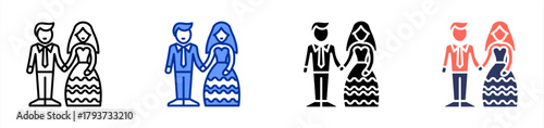 Bride And Groom icon set multiple style collection