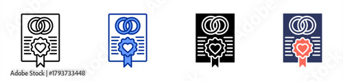 Marriage Certificate icon set multiple style collection