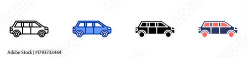 Luxury Limousine icon set multiple style collection