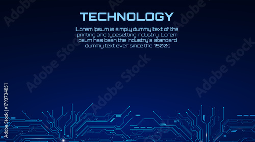 Modern Cyber Circuit Board Background. Deep blue cyber circuit board background with electronic tech elements for digital ads, posters, and UI concepts.