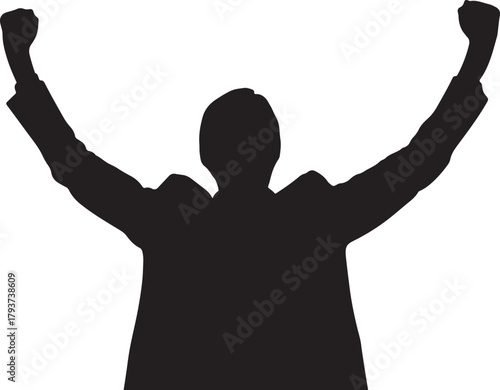 a businessman with arms outstretched celebrating success silhouette vector