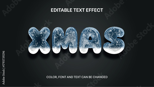 snowglobe editable text effect. christmas and winter editable glass text with snowflakes 