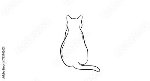 Illustration of a cat sitting with its back turned showing its tail