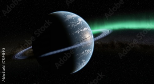 Sci-fi CGI Time-Lapse of Planet Rotation with aurora for game design or educational content