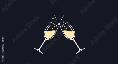 Champagne glasses toast vector icon, a minimalist symbol for a New Year party or celebration