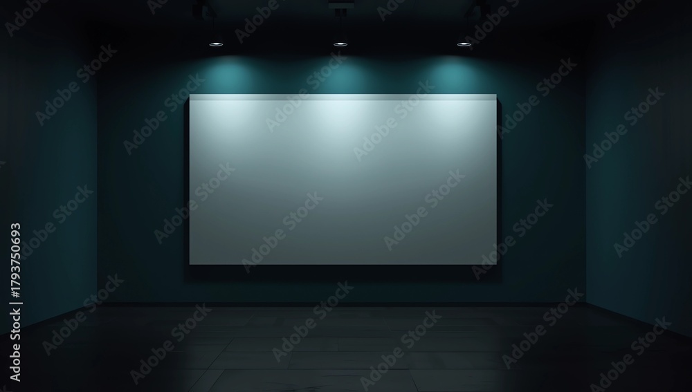 Fototapeta premium Abstract grunge tile interior with lamps and empty banner. Mock up, 3D Rendering