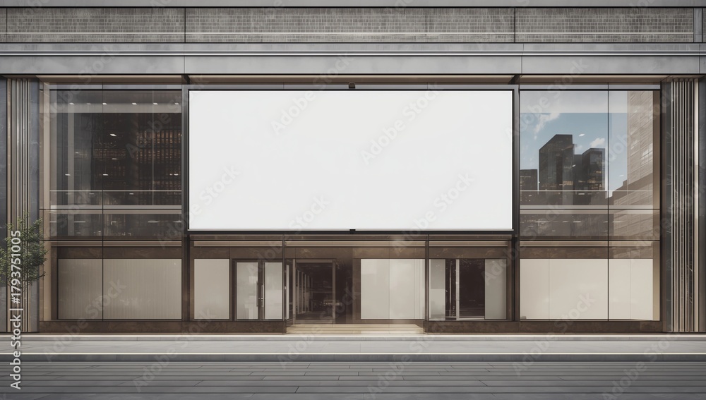Obraz premium Advertising concept with blank white banner on business center wall