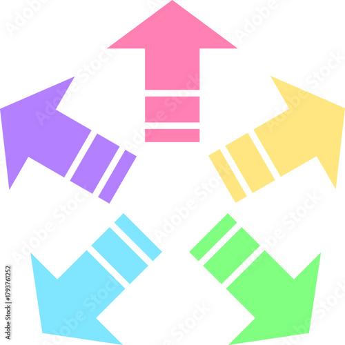 矢先短めのシンプルで使いやすい破線矢印セット_パステルカラー(ピンク、黄、緑、水色、紫)