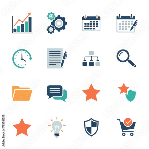 Business project management and ecommerce flat icon collection.