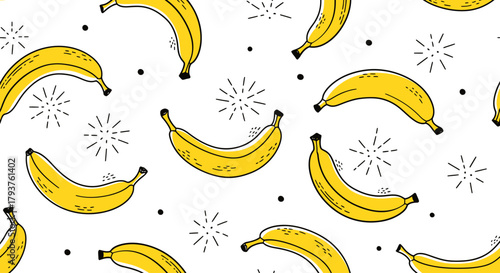 Illustration of seamless pattern of yellow bananas