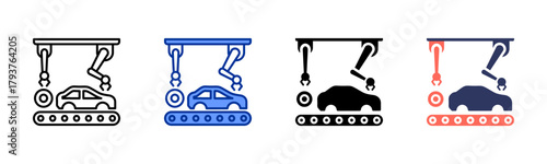 Assembly Line icon set multiple style collection