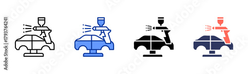 Car Body Painting icon set multiple style collection