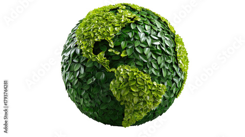 Eco-Friendly World: A stylized globe, artfully composed of lush green foliage, symbolizes environmental sustainability and global responsibility.