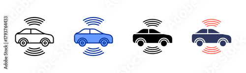 Car Sensor Technology icon set multiple style collection