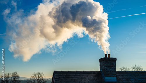 Smoke from chimney in cold air