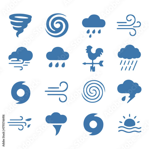 Weather Icons Set: A collection of distinct weather icons, each meticulously crafted to represent a range of meteorological conditions