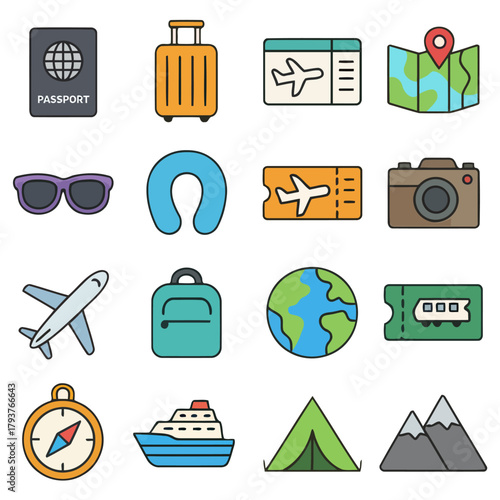 Globetrotting Gear: An array of essential travel items, from passports to luggage, ready to embark on an adventure, and map out your next vacation. 