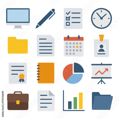 Office Essentials: A collection of essential office supplies. Each item is meticulously presented, ready to enhance productivity. 