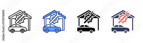 Car Repair Shop icon set multiple style collection