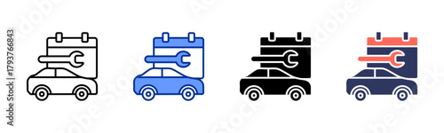 Car Maintenance Schedule icon set multiple style collection