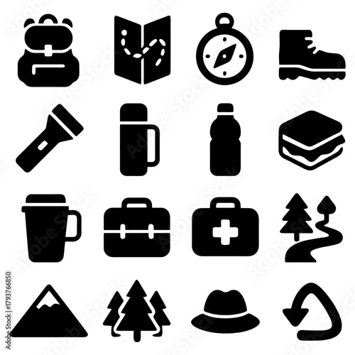 Adventure Essentials: A compilation of essential gear for outdoor adventures. From the compass to the sandwich, this image evokes the spirit of exploration and preparedness.