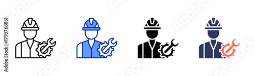 Service Technician icon set multiple style collection