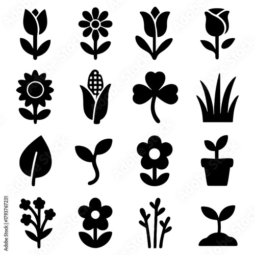 Floral Silhouette Collection: A diverse compilation of floral and botanical elements in elegant silhouette, each capturing unique natural form and beauty.