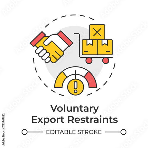 Voluntary export restraints multi color concept icon. Trade restriction. Supply chain. Business partnership. Round shape line illustration. Abstract idea. Graphic design. Easy to use article