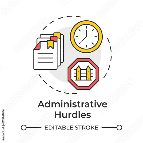 Administrative hurdles multi color concept icon. Bureaucracy management, paperwork organization. Round shape line illustration. Abstract idea. Graphic design. Easy to use article, brochure