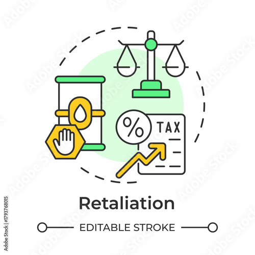 Retaliation multi color concept icon. International trade. Fossil fuel control. Tax regulation. Round shape line illustration. Abstract idea. Graphic design. Easy to use article, brochure