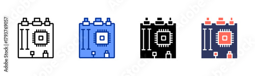Motherboard Design icon set multiple style collection